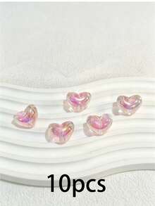 10pcs Acrylic UV Colorful Electroplated Heart Beads Dual Color DIY Beaded Pen Phone Chain Keychain Decorative Pendant - 10pcs Transparent Colored Hearts - View 8