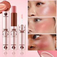 CZEL Kuzi Dual-Color Multi-Use Lip & Cheek Stick, Lipstick Blush Highlighter Stick, Watery Glow Korean-Style Nude Makeup, Portable - A02 - View 6