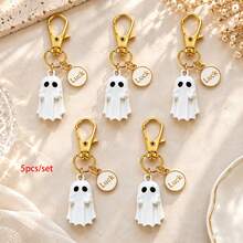 1pc/Multi-Style Neutral Halloween Alloy Ghost Pendant Keychain LUCK Round Plate Accessory Creative Fun Bag Charm Halloween Gift Wallet Decoration - Multicolor - View 2