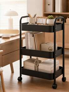 1 Pack 3-4Tier Heavy-Duty Metal Rolling Utility Cart, Modern Solid Color Freestanding Mobile Storage Organizer Trolley With Raised Edge For Kitchen Bathroom Living Room Office, Christmas Thanksgiving Home Organization Gift - Multicolor - View 3