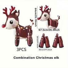 3pcs Christmas Standing Reindeer Foil Balloon Set, Holiday Birthday Party Balloons, Indoor Event Decor, Christmas Deer Atmosphere Decoration - View 6