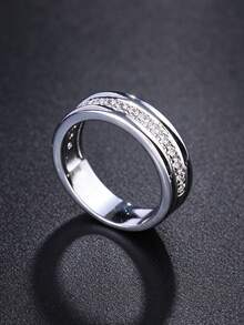 1pc Fashionable Versatile Personalized Elegant Micro-Inlaid Cubic Zirconia Ring, Simple Elegant Elegant Finger Ring Suitable For Men And Women Daily Wear - Silver - View 6