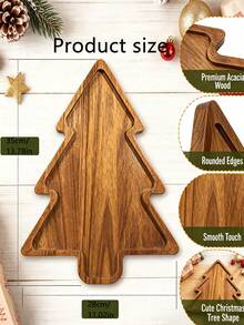 1pc Christmas Tree Shaped Wooden Tray, Christmas Wooden Snack Plate, Decorative Wooden Tray, Suitable For Candy And Nuts, Christmas Party Table Decor, Home Kitchen Food Display Plate, Holiday Kitchen Decor, Cutting Board, Hostess Gift - Multicolor - View 4