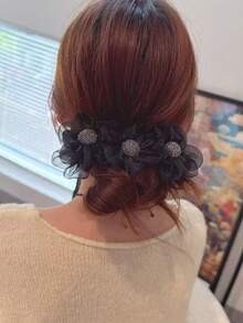 1pc Vintage Black Mesh Flower Banana Clip Elegant Ponytail Hair Clip Fashion Versatile Hair Accessory For Women - Multicolor - View 5