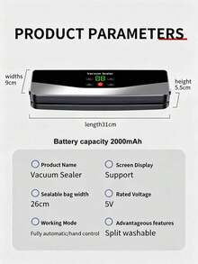 Wireless Vacuum Sealer With LED Display And Multiple Modes, Powerful Suction For Dry/Wet Foods, Supports Multi-Package Sealing, Rechargeable Long-Lasting Battery, 31cm Compact Kitchen Tool For Meat, Vegetables And Snacks Preservation - C715 - View 12