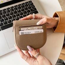 Half Moon Saddle Zipper Coin Purse, Twist Lock Lychee Grain Multi-Slot Card Holder - Multicolor - View 4