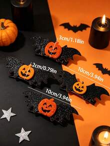 Halloween Glitter Bat Pumpkin Hair Clips, Jack-O'-Lantern Decor Alligator Barrettes, Gothic Party Cosplay Hair Accessories For Women - Bat - View 3