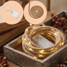 Dây đèn LED dây thừng gai, hạt LED trắng ấm, trang trí nội thất mùa thu và mùa đông, phù hợp trang trí Halloween, lò sưởi mùa thu, bàn tiệc Giáng sinh và nhiều dịp trong nhà - Dây đèn dây thừng dùng pin - Xem 7