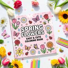 2026 Upgraded Spring Floral Coloring Book, Size: 7.87*7.87 Inches, 24 Pages Simple Cute Flower & Butterfly Theme - Multiple Styles - View 1