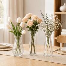 3PCS Transparent Plastic Vase Set, 2 Styles Mini Transparent Vases Suitable For Fresh Flowers, Artificial Flowers And Dried Flowers, Wedding Party Living Room Bedroom Dining Table Shelf And Home Decor Tabletop Centerpiece, Lightweight And Reusable Vase Set - White - View 8