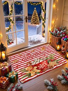 1pc 3D Embossed Non-Slip Christmas Gingerbread Cocoa Cup Doormat, Essential Christmas Decoration, Suitable For Entryway, Study, Bedside, Floor Mat, Outdoor, Easy To Clean, Non-Slip, Quick Dry, All Season, Washable - A - View 2