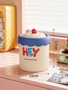 1pcsVibrant Plastic Cylindrical Storage Canister, Wavy Edge Lid With Round Knob & HEY Letter Print, Sealed For Sundries, Multi‑Purpose Desktop Container, Works As Small Tabletop Trash Can, For Bedroom, Living Room, Office, All‑Season Home Use - Multiple Styles - View 15
