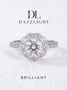 1pc Moissanite Ring Romantic 1CT Round Sunflower Halo Ring Perfect For Women's Parties And Daily Wear - Round Moissanite Ring-1ct - View 1