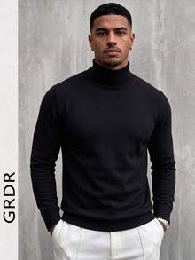 GRDR Men's Regular Shoulder Long Sleeve Turtleneck Sweater, Versatile Daily Wear Knitwear - Black - View 12