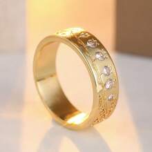 Minimalist Floral Pattern Women's Ring, Fashion Gold Handmade Carved Style - Gold - View 2