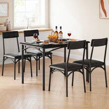 5-Piece Dining Table Set For 4, Rectangular Kitchen Table With 4 Upholstered Chairs, Metal & Wood Frame, Space-Saving For Small Apartment Dining Room, Rustic Brown/Grey - Black - View 8