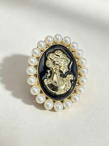 1pc Luxury Palace Style Faux Pearl Lady Head Brooch, Suit Pin, Decorative Multi-Purpose Brooch - Multicolor - View 4