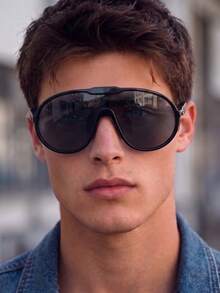 1 Pair Men's Black Round Oversized Frame Street Style Personalized Outfit Outdoor Travel Vacation Fashion Glasses - Black - View 2