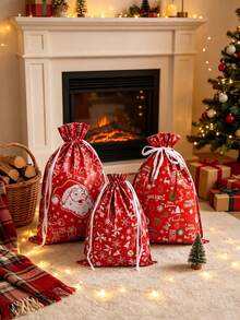 3pcs/1pc Christmas Drawstring Gift Bags – Perfect For Gift Wrapping; Suitable For Christmas Parties, Themed Parties, Thanksgiving, New Year's, Party Favors, Holiday Gatherings, And Festive Decorations. - One Size Fits All - View 5