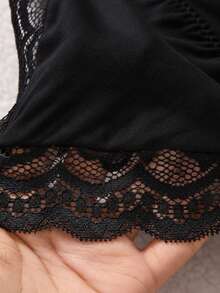 Plus Size Lace Bow Decoration Side Slit Cami Nightdress - Black - View 5