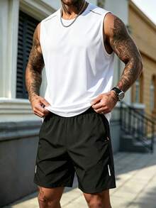 Men's Fashion Sleeveless Tank Top & Shorts Set, Suitable For Summer Activities, New Summer Casual Outdoor Outfit - White - View 3