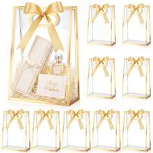 12pcs Transparent Gold Foil Plastic Gift Bags (6/12) With Champagne Ribbons, (6pcs Bags+6pcs Ribbons) Perfect For Wedding Favors And Party Favors, Reusable Waterproof Transparent PVC Gift Shopping Bags, Gift Packaging Bags, Suitable For Women's Weddings, Parties And Holiday Gifts, Valentine's Day, Mother's Day Gift Packaging Bags, Transparent Waterproof Bags, Suitable For Summer, Vacation And Beach, Halloween Christmas Gift Bags - Transparent Gold-rimmed Gift Bag (with Ribbon) - View 2