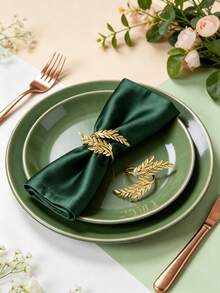 4-30pcs Metal Leaf Napkin Rings, Wheat Ear Napkin Holders, Table Decor Suitable For Wedding, Christmas, Party, Banquet, Dinner - Gold - View 5