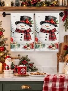 Handuk Tangan Dekoratif Motif Cetak Cat Air Boneka Salju Natal untuk Dapur dan Kamar Mandi, Dekorasi Rumah Liburan Natal, Hadiah dengan Pola Pohon Pinus, Kepingan Salju, Holly, Kardinal Merah, Musim Dingin - MultiWarna - View 7