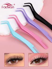 FADVAN 1pc Eyelash Comb Tweezers + 60pcs 40D 8-14MM Mixed Length DIY Hot Glue Cluster Eyelash Extensions, Stainless Steel Anti-Static Non-Magnetic Makeup Tool - Multicolor - View 3
