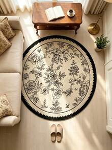 1 Stück Vintage-Teppich, handbemalt, schwarz-floral, rund – verschiedene Größen (Durchmesser 60–160 mm) erhältlich, 850 g/m² dickes, weiches Flanellmaterial, rutschfeste Unterseite, flecken- und schmutzabweisend – perfekt für die Dekoration von Wohnzimmer, Schlafzimmer, Kinderzimmer, Terrasse, Küche, Esszimmer, Waschküche, für alle Jahreszeiten geeignet, auch als Festtagsdekoration! - Verschiedenfarbig - Übersicht 2