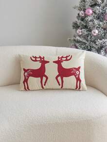 LCUHPCL Christmas Red Deer 3D Embroidered Waist Pillow Case 1pc And 2pcs, Beige Rectangular Cushion Cover, Sofa Bedroom Holiday Home Decor, 12*20 Inches - Multicolor - View 10