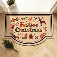 1pc Christmas Shaped Floor Mat, Atmospheric Christmas Floor Mat! Filled With Reindeer And Gingerbread Elements, Instantly Immerse Yourself In The Rich Christmas Holiday Atmosphere Upon Entry. Suitable For Decorative Rugs, Bedroom Decor, Small Rugs, Carpets, Home Decor, Living Room Rugs, Living Room Small Rugs, Bedroom Rugs, Living Room Home Decor, Outdoor Rugs, Washable Rugs - Multicolor - View 13