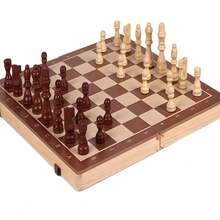 1 Set Large Solid Wood Chess & Checkers Combo Set, Foldable Game Board With Built-In Storage Box - Multicolor - View 6