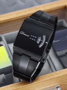 1 Men's Cool, Handsome, Personalized, Large Color Changing Glass Dial, Niche And Versatile Steel Strap Waterproof Quartz Watch - Black - View 2