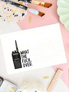 1pc What The F Over Card, Walkie-Talkie Sarcastic Humorous Greeting Card With Envelope, Vintage Radio Illustration Funny Quote Creative Card, Playful Teasing Friendship Joke Card, Fun Humorous Gift Card For Best Friend - Multicolor - View 3
