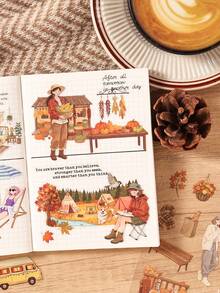 20pcs/Book Of Stickers With Four-Season Landscapes And Character Designs, Creative DIY Decoration Material For Planners And Diaries, Available In 4 Colors, Can Be Given As Christmas Gifts To Friends - Single Piece - View 4