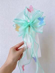 1/3pcs Transparent Tulle Bow Long Ribbon Hair Clips, Sweet Colorful Ribbon Hair Accessories, Autumn Decoration, School Supplies - Multicolor 3 - View 15