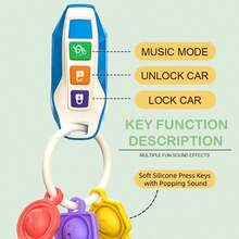 1pc Baby Car Key Music Toy, Soft Silicone Pressable Keys, Realistic Car Key Toy With Music/LED Lights, Multiple Sound Effects, Early Education Sensory Toy For Infants, Essential Baby Supplies, Christmas/Halloween Gift For Boys And Girls (Battery Included) (Button Color Random) - Multicolor - View 4