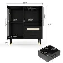 Modern Wine Bar Cabinet With Tempered Glass Door – Freestanding Buffet Sideboard With Integrated Wine Glass Rack, Drawers, Adjustable Shelves – Compact Storage For Home, Kitchen, Dining, Living Room - Black - View 6