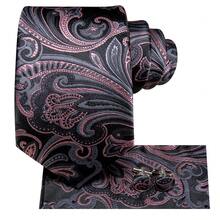 5Pcs Men Dusty Rose Paisley Jacquard Tie Pocket Square Cufflinks Tie Clip Ring Set, Cufflinks Pattern Random For Wedding - Rusty Rose - View 4