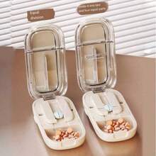 New Portable, Dust-Proof Pill Organizer Box With Quarter-Pill Cutter For Splitting Medications And Tablets. - Quarter Black - View 2