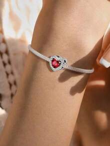 1pc Red Heart Pendant, Suitable For Women DIY Bracelet Jewelry - Silver - View 6