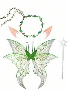 1pc Green Glitter Transparent Fairy Butterfly Wings, Women's Elf Cosplay Costume Accessory, Adjustable Strap Wings, Suitable For Halloween Party - Multicolor - View 8