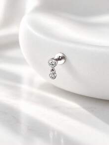 AnlaScheer 1pc Moissanite 925 Sterling Silver Mixed Size Flat Back Helix Piercing Threaded Ear Stud, Women's Engagement Wedding Bridal Jewelry - Silver - View 3