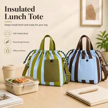 1pc Vertical Color Block Bento Bag, Multifunctional Portable Lunch Box, Drawstring Seal, Hand-Carry Or Shoulder-Carry, Reusable, Suitable For School, Work, Camping, Picnic And Other Occasions, Does Not Directly Contact Food - Multicolor - View 13