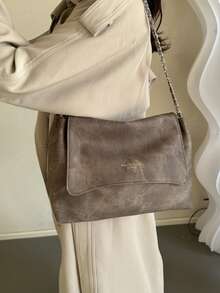 Tas Tangan Wanita Bergaya Vintage, Tas Bahu Rantai Serbaguna Musim Gugur/Dingin, Tas Tote Selempang Kapasitas Besar, Cocok untuk Perjalanan Kerja/Pergi ke Kantor, - Kopi - View 6