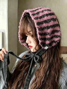 1pc Women's Wool Knit Ear Warmer Headband, Autumn/Winter New Student Warm Versatile Hat, Red Scarf, Gift, Reversible Dual-Sided Scarf, Winter - Multicolor - View 28