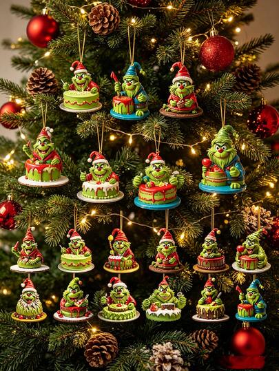 The Grinch The Grinch 5件組(隨機款式)聖誕掛飾怪獸吊飾，節日裝飾壓克力平面飾品，聖誕樹掛飾，節日禮物