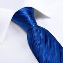 Royal Blue Glossy Fine Twill Men's Tie, Pocket Square, Cufflinks & Silver Tie Clip 4pcs Set For Party & Banquet Matching - Royal Blue - View 4