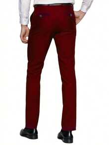 3 PiecesMen's Business Formal Suit Set, Includes Double-Breasted Jacket, Vest And Pants, Work/Formal Wear - Burgundy - View 4